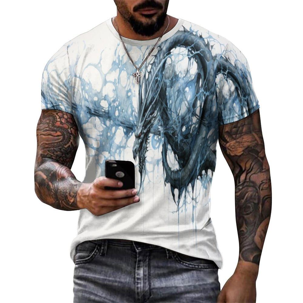 Men 3D Graffiti Evil Dragon Pattern T-Shirt Casual Cool Micro Stretch Breathable T Shirt Outdoor New Summer Men's Clothing