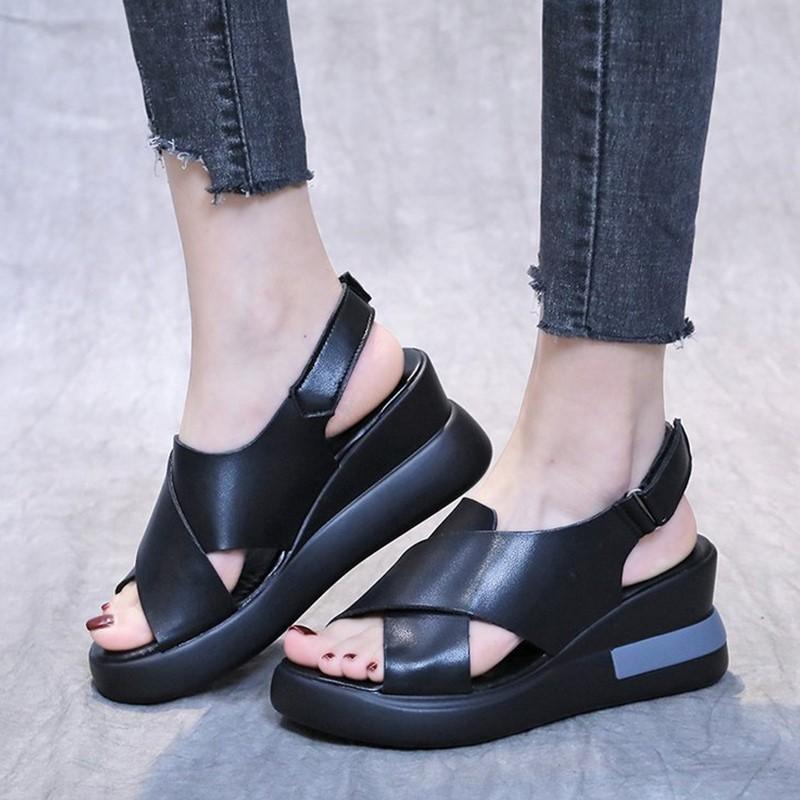 fashion Summer Wedge Shoes for Women Sandals Solid Color Open Toe High Heels Casual Ladies Buckle Strap Fashion Female Sandalias Mujer