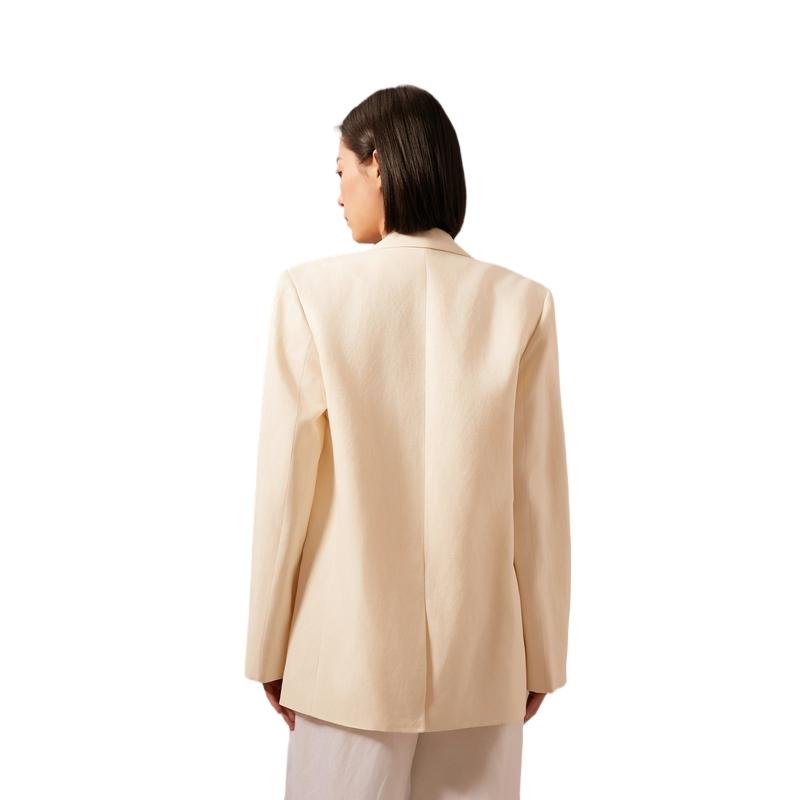 Calvin Klein Simple White Summer Collection Linen Blend Notched Lapel Casual Blazer Women blazer Oatmeal-White 40WK551
