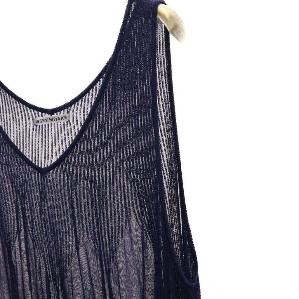 ISSEY MIYAKE made in Japan No sleeve Sheer one piece 2 Navy Women Used