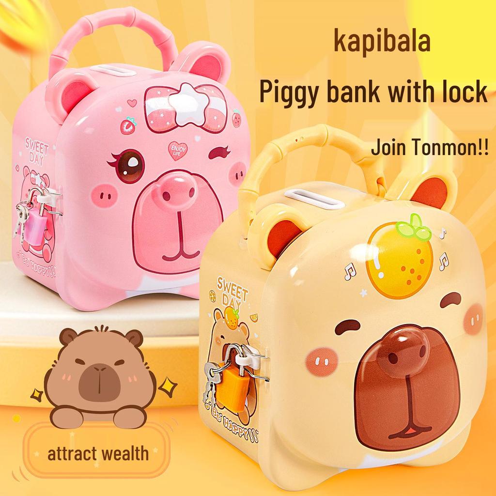 Capybara Coin Bank with Lock - Cute Tinplate Savings Gift for Kids and Students