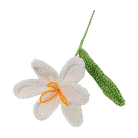 

Crochet Tulip with Stem Leaf Handcrafted Knitting Flower Ornament Yarn Floral Decoration Mother s Day Birthday Christmas Gift білий