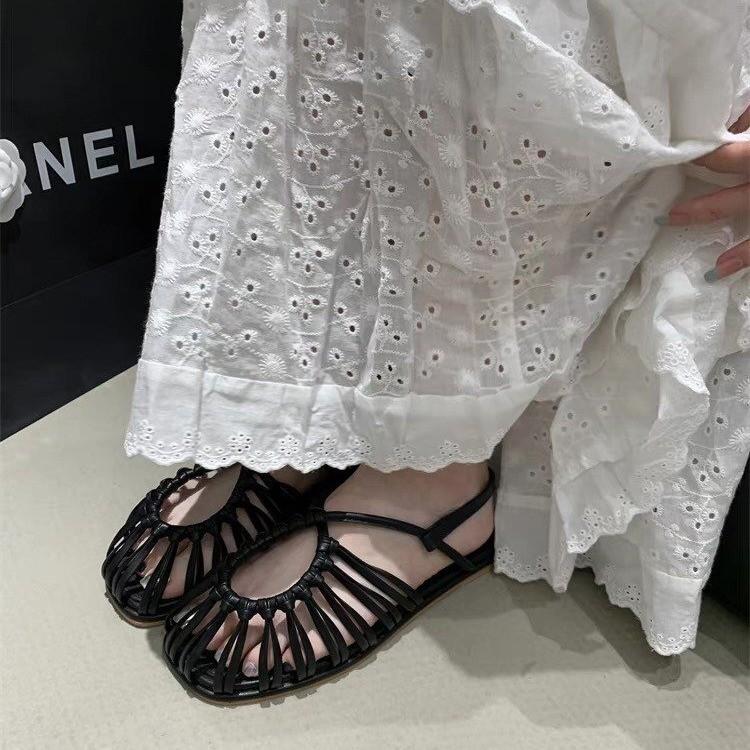 Fashion Retro Open-toe Thin Strap Woven Straw Sandals, One-strap Fashion Roman Shoes, Summer 2025 Fashionable and Versatile Flat Sandals