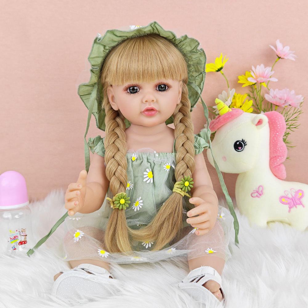 55cm Lifelike Full Silicone Body Reborn Baby Blonde Hair Girl Doll Alive 22inch Newborn Bebe Cute Birthday Gift For Child