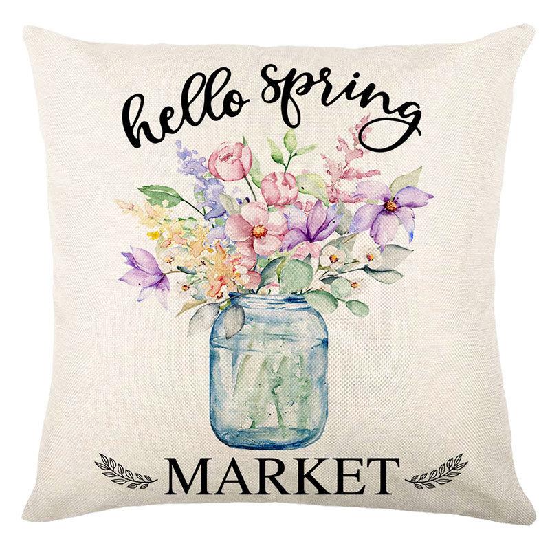 Seasons Throw Pillow Cover Spring Linen Flowers Truck Cushion Office Throw Pillow Cushion Throw Pillow Cushion