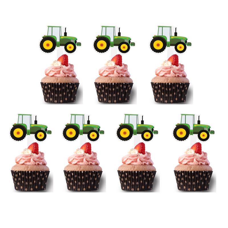 7pcs Truck Car Excavator Tractor Cupcake Topper Boys Favors Birthday Cake Decoration Paper Backing Dessert Insert Party Supply