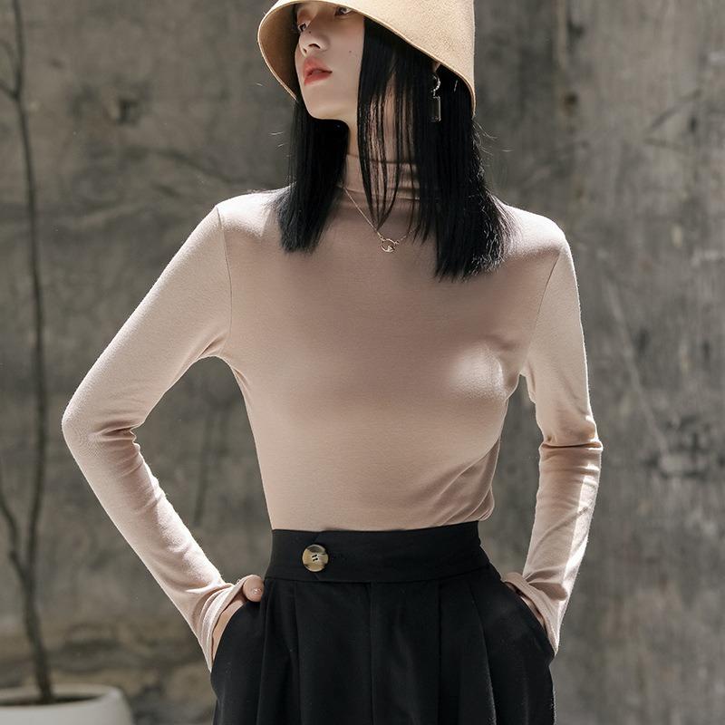 Autumn and Winter Women's Bottoming Shirt Modal Cotton Slim Half-high Neck Collar Inside Tight Solid Color Long-sleeved Blouse