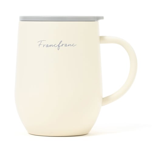 Francfranc Stainless Steel Thermos Mug with Lid, 320ml, White, Double-Layered Vacuum-Resistant, Keeps Hot or Cold, Perfect for the Office or Gift