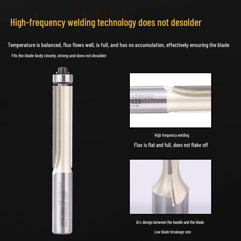 Yaden Edge Router Bit: Woodworking Trimmer with Extended Cutter, 1/2" & 1/4" Shanks.
