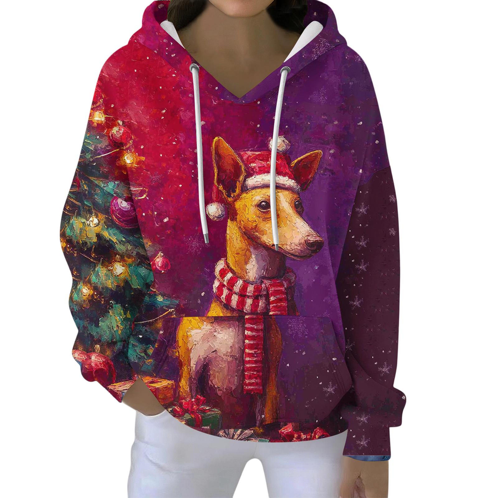 Christmas Hoodies For Women Funny Cute Printed Holiday Sweatshirt Winter Oversized Pullover Tops L 2233₽