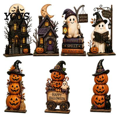 Wiederverwendbare Holz-Feiertagsbastelarbeiten Bauernhaus Halloween Tischdekorationen, Tischaufsatz-Schilder, Gruselige Saisonale Wohnaccessoires Kürbis Geist Stufig