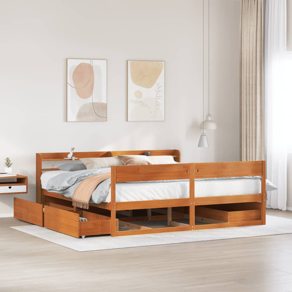 Solid Wood Bed Without Mattress Wax Brown 200x200 Cm Pine Wood