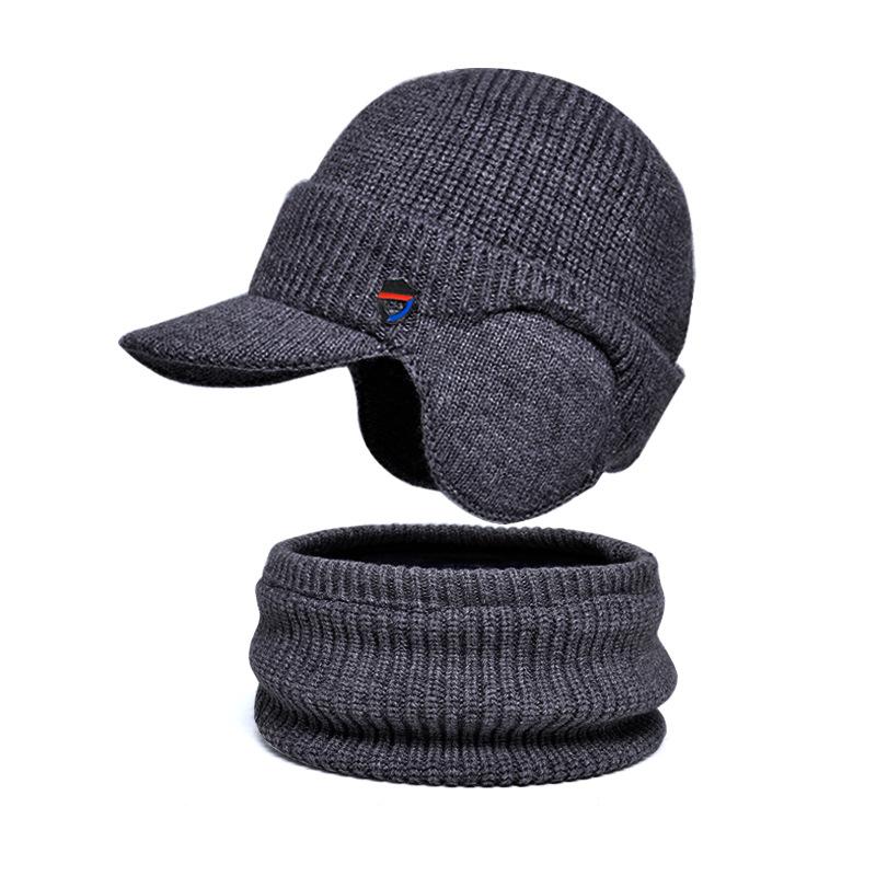 Winter warm ear protection hat scarf set plush wool hat men's European and American pullover knitted hat