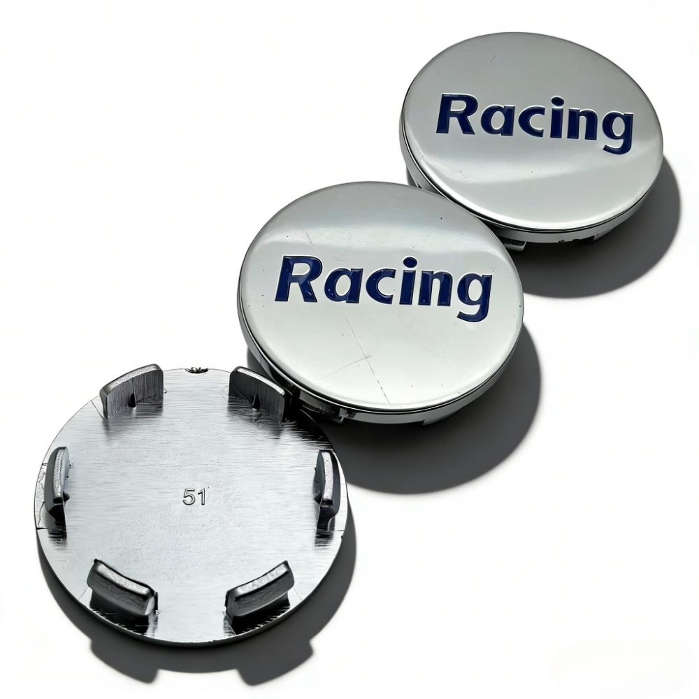 4pcs Racing Letter Logo Emblem Badge Car Wheel Center Caps 51MM Clips 46MM Wheels Hub Cap Rim Hubcaps Dust Cover Car Accessories
