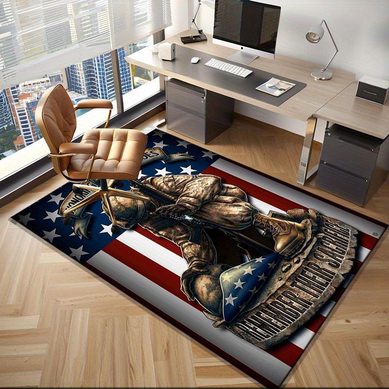 Honoring Heroes Soldier Rug for Home Office  Military Tribute Carpet with American Flag  Memorial Day Gift Skid Resistant Carpet