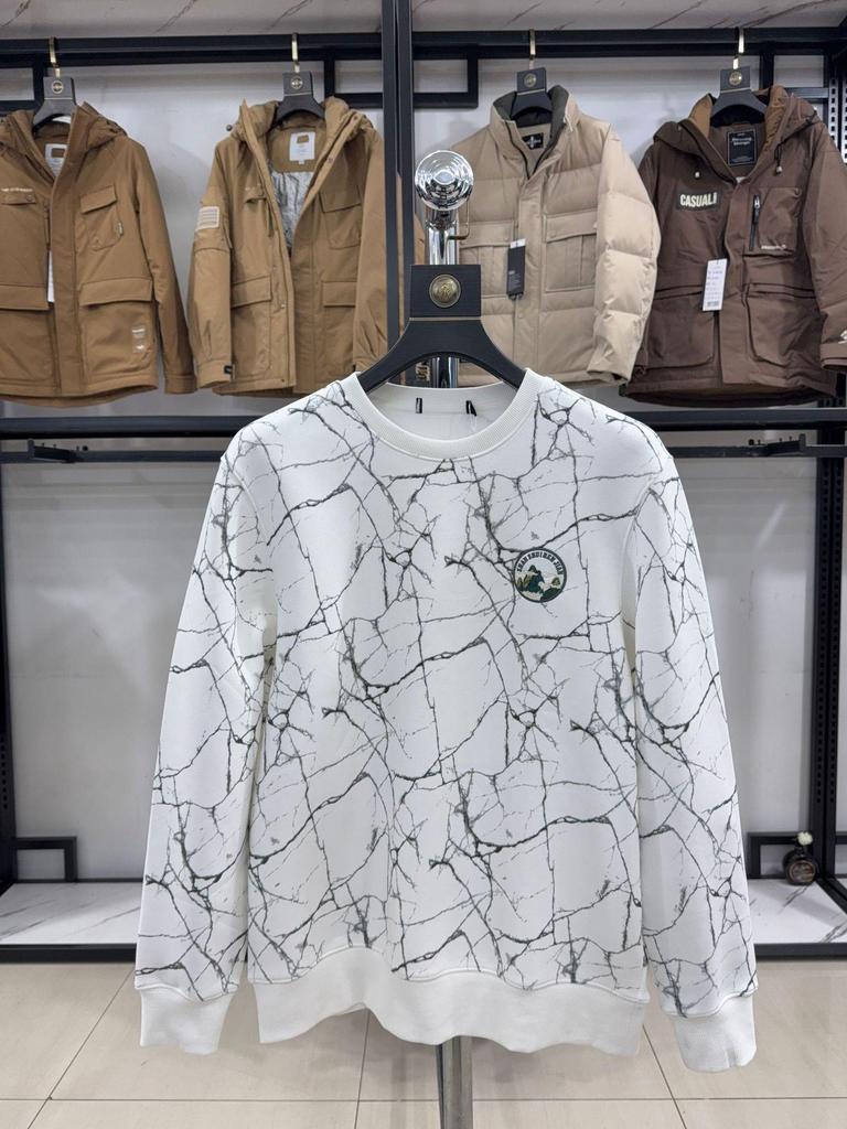 H Family Marble Print Casual Round Neck Hoodie - Warm, Long Sleeve Pullover for Men (3U063)