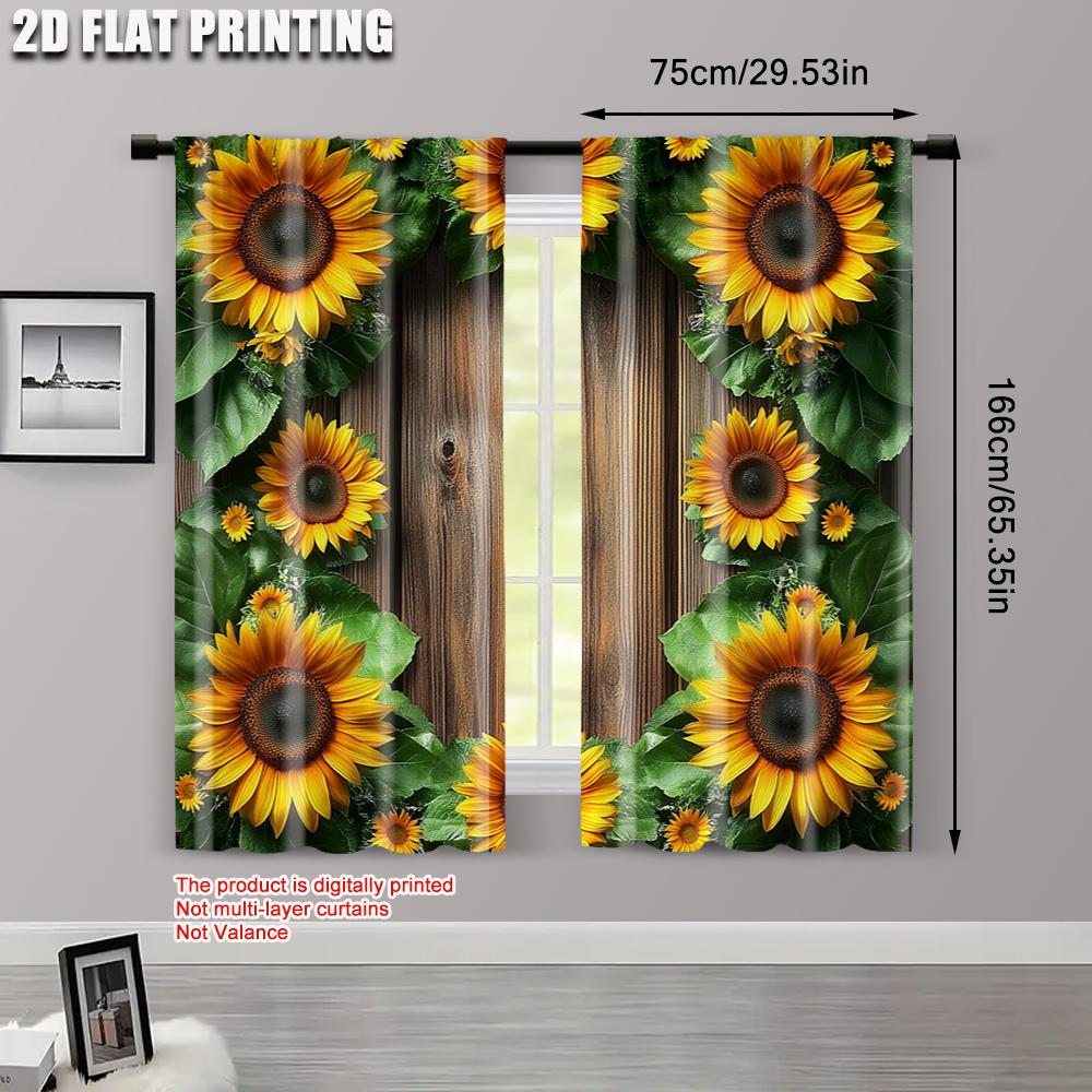 2pcs   Fashionable Curtains 2D print Rustic Wooden Barn and Sunflower 100% Polyester (without rod) All Seasons Ldeal for Bedroom