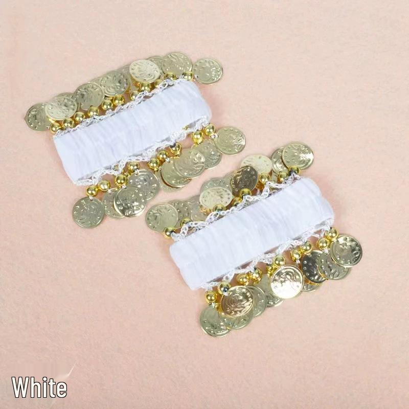 Multi-Color Chiffon Pendant Belly Dance Bracelet Set: Indian Dance Accessories - Hand and Ankle Jewelry