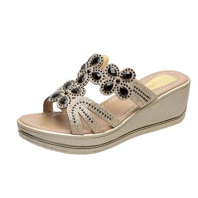 2024 Summer Slippers Women Thick Bottom Middle Heel Trendy Sandal Drag Round Head Slope Heel One Word Drag