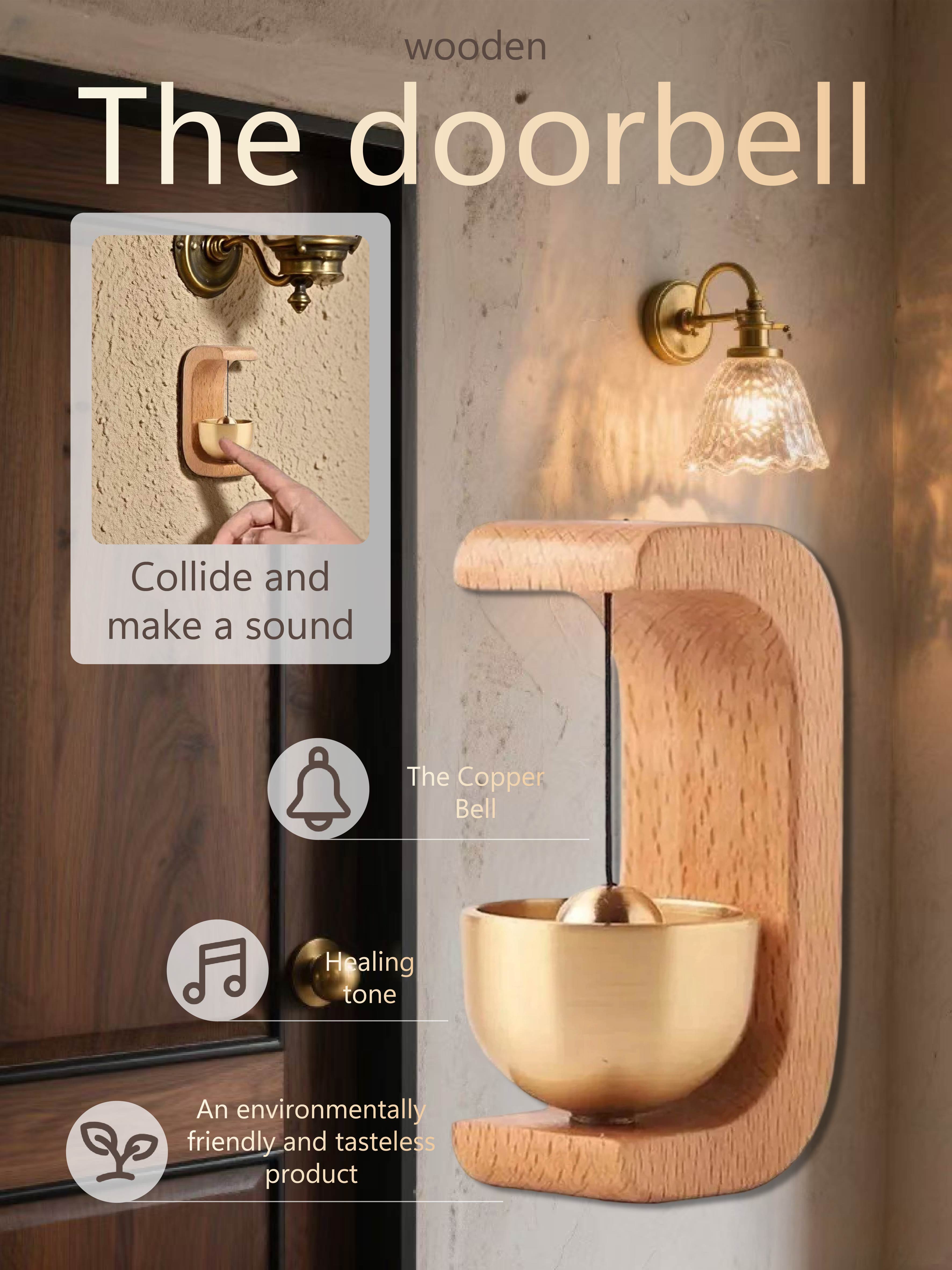 

Wooden & Copper Collision Doorbell - Healing Tone Environmental-Friendly Wall-Mounted Door Chime Option1