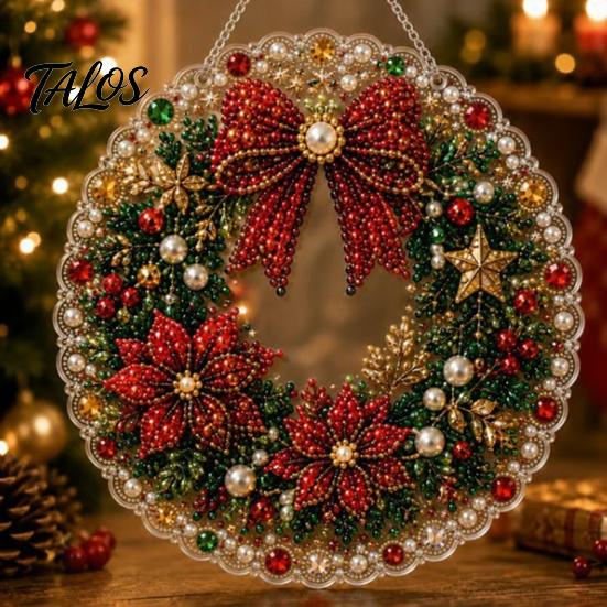 Holiday Party Crafting Accessories Christmas Faux Pearl Painting Hanging Ornament Kit, DIY 3D Beads Multi Layered Bead Art Craft, Acrylic Gem
