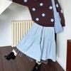 Art Gallery Girl Burán Patchwork Corduroy A-Line Skirt - Vintage High-Waist Blue Heavywork Midi Half Skirt for Fall/Winter