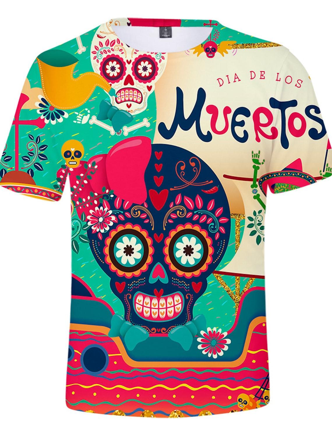 Funny Sugar Skull Mexican T-shirt Anime Cartoon Anime Mexico Independence Day Day of the Dead T-shirt For Men Women s Top tees S