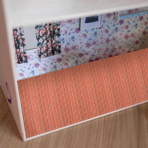YARDWE Dollhouse Wallpaper, 2 Sheets Dollhouse Floorboard Brick Pattern Wallpaper Floor Paper Stickers Dollhouse Flooring Mini Wall Paper DIY 1/12 Dol