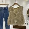 Gilet corto lavorato a maglia con scollo a V in pelliccia di nappa da donna Autunno e inverno Edizione coreana sovrapposta indossando giacca da cavallo cardigan gilet femminile