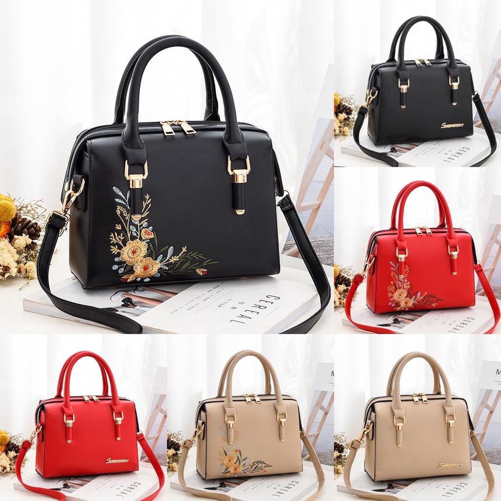 Style Pu Handbag With Embroidered Flowers For Daily Fashion And Casual Outings