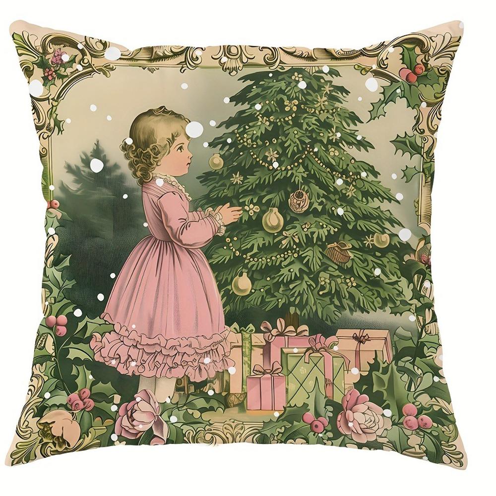 

Retro Christmas decoration pillowcase Santa Claus and gift pillow cover Sofa cushion cover various room home decoration 45x45cm
