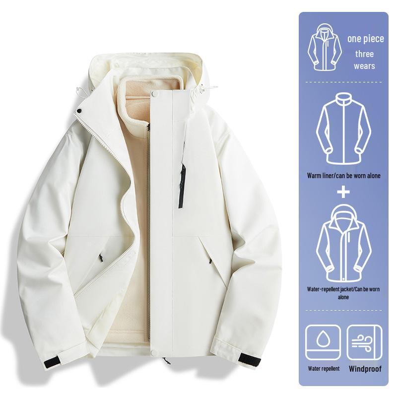 Unisex 2024 Autumn/Winter 3-in-1 Windproof Jacket: Waterproof, Fleece-Lined, Loose Fit, Casual Outerwear.