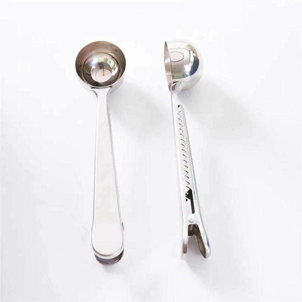 2-in-1 Multifunction Stainless Steel Coffee Scoop with Clip Coffee Tea Measuring Scoop 1Cup Ground Coffee Measuring Scoop Spoons