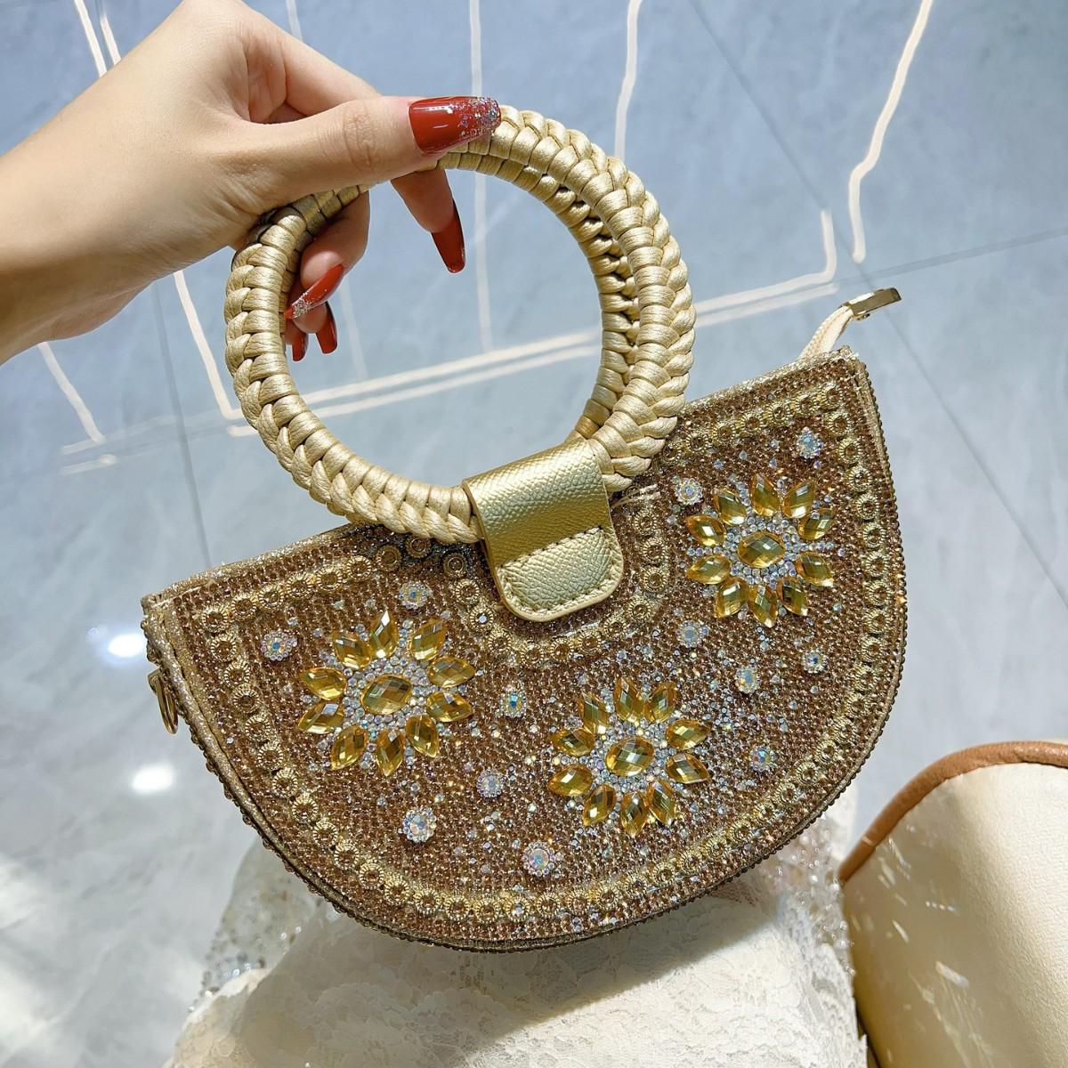 

Европейская и американская женская вечерняя сумка-кроссбоди ципао со стразами - Полностью бриллиантовая банкетная и наплечная сумка золотой