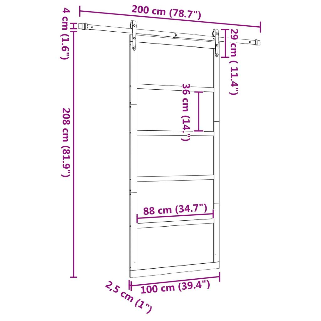 Sliding Barn Door Natural 100 X 208 Cm Solid Pine Wood