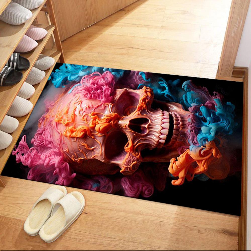 Eerie Skull In Flames Floor Mats for Living Room, Bedroom and Room Decoration Are Suitable for Gifts.
