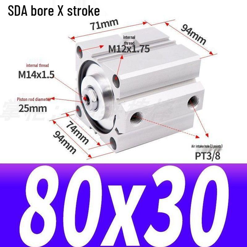 SDA Mini Pneumatic Cylinder, High Thrust, Thin Type, Bore Sizes 20/25/32/40/50