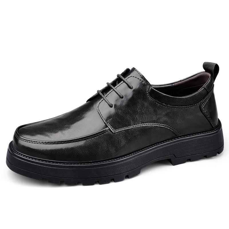 British Style Men's Leather Height-Increasing Shoes - 8cm Elevator, Thick Sole, Lace-up, Formal/Casual, Cowhide Dad Shoes.