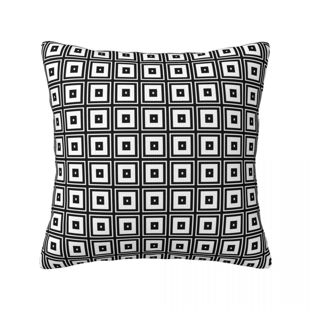 Black and White Retro Square Pillowcase Checkerboard Decorative  Sofa Zipper Spring Cover