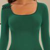 Slim Fit Bodysuit Women's Long Sleeve Thermal Fleece Square Neck Flattering Figure Warm Base Layer