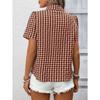 Damen Braunes Karomuster Button-Down-Hemd Kurzarm Lässig Cropped Bluse mit Brusttasche