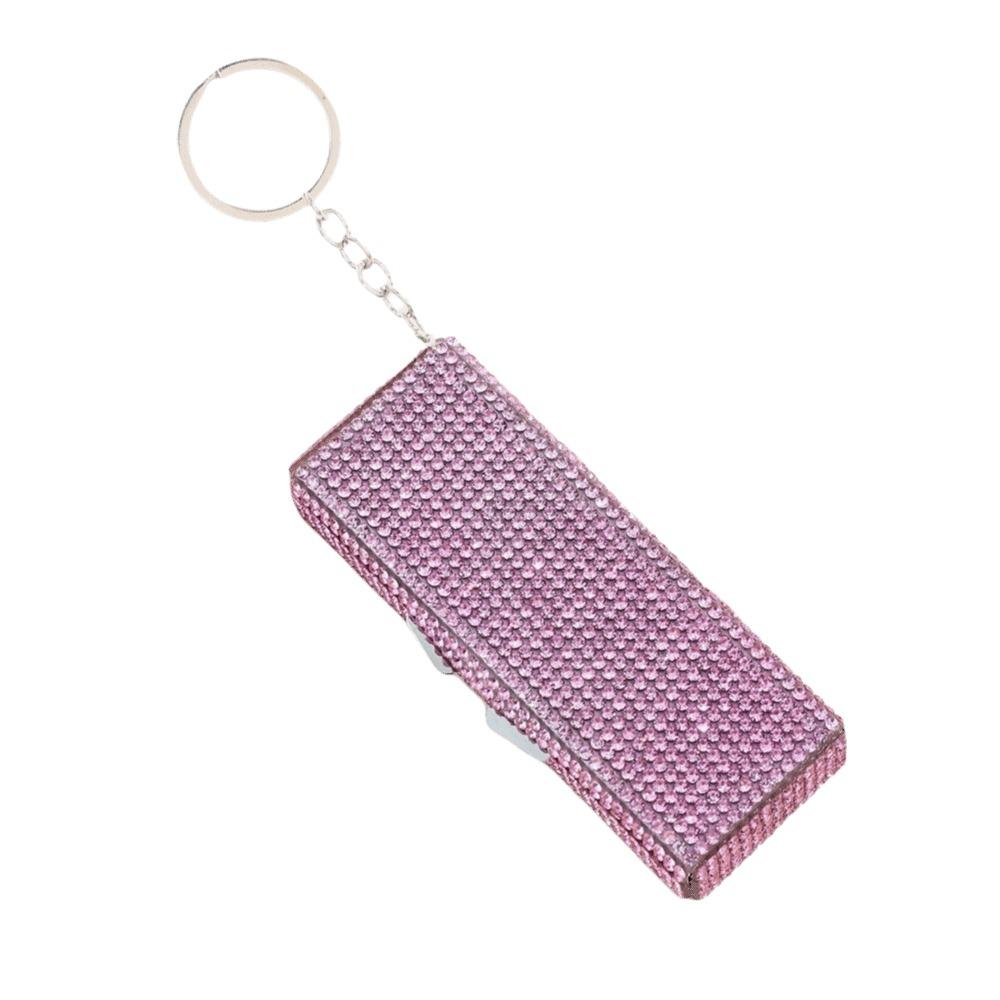 

Shiny Rhinestone Mini Metal Pill Box Portable Keychain Travel Pill Organizer Moisture-proof 6 Grids Pill Case Container розовый