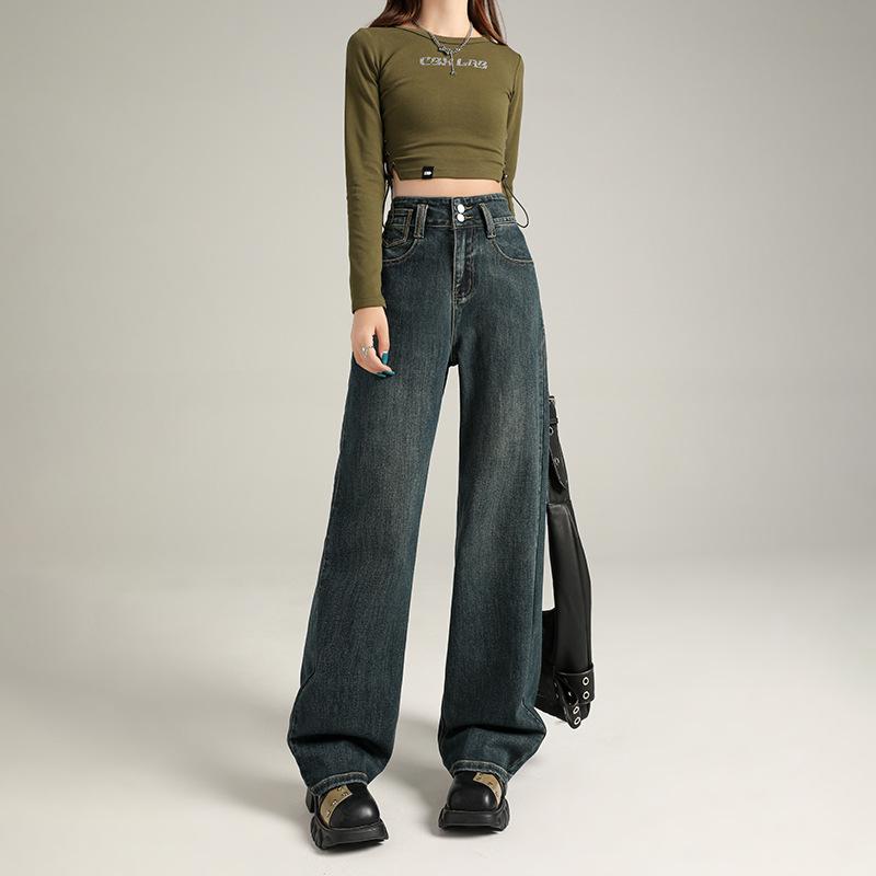 Džíny s vysokým pasem úzkého střihu se širokými nohavicemi pro ženy na podzim a zimu plus sametové džíny pro ženy na podzim a zimu