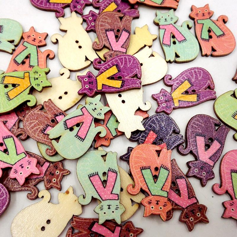 100x Handmade 2 Holes Cat Shape Sewing Making DIY