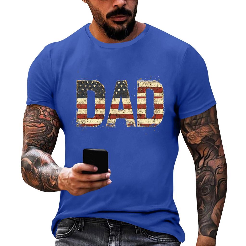 Men's Loose Fit Short Sleeve T Shirt Patriotic Dad Print Casual Summer Daily Wear Top for Father's Day and Independence Day