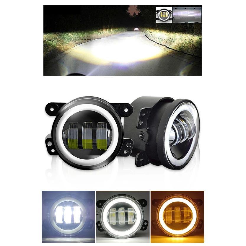 3.5 Inch / 4 Inch LED Fog Light DRL Round Angel Eyes Assembly White And Yellow Light Auto Car Fog Lamp