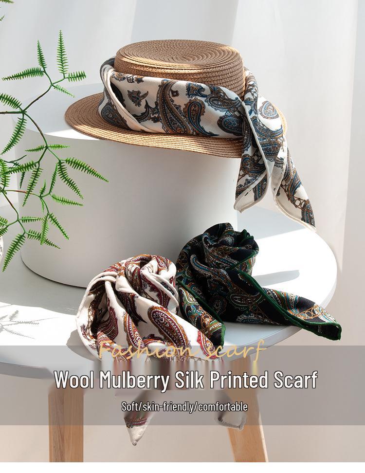 Women's Elegant Double-Sided Silk Wool Scarf - Light Luxury Shawl for Gift or Sun Protection