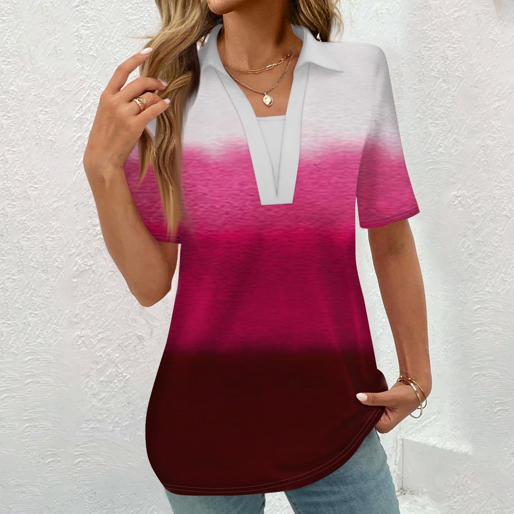 Damen Button-Down-Bluse, modisch, lässig, Vintage-Druck, kurzärmelig