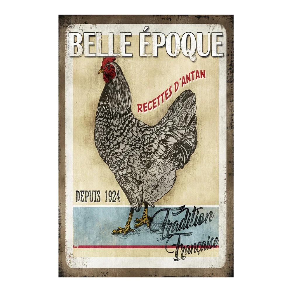 Vintage Chicken Metal Poster Tin Sign Rooster Hen Retro Plaque Plate Farmhouse Farm Wall Decor Retro Metal Poster Plaque