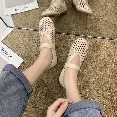 Women Hollow Out Buckle Decor Mary Jane Flats Retro Comfortable Casual Slip On Soft-Sole Loafers Hollow Out Round Toe Ballet